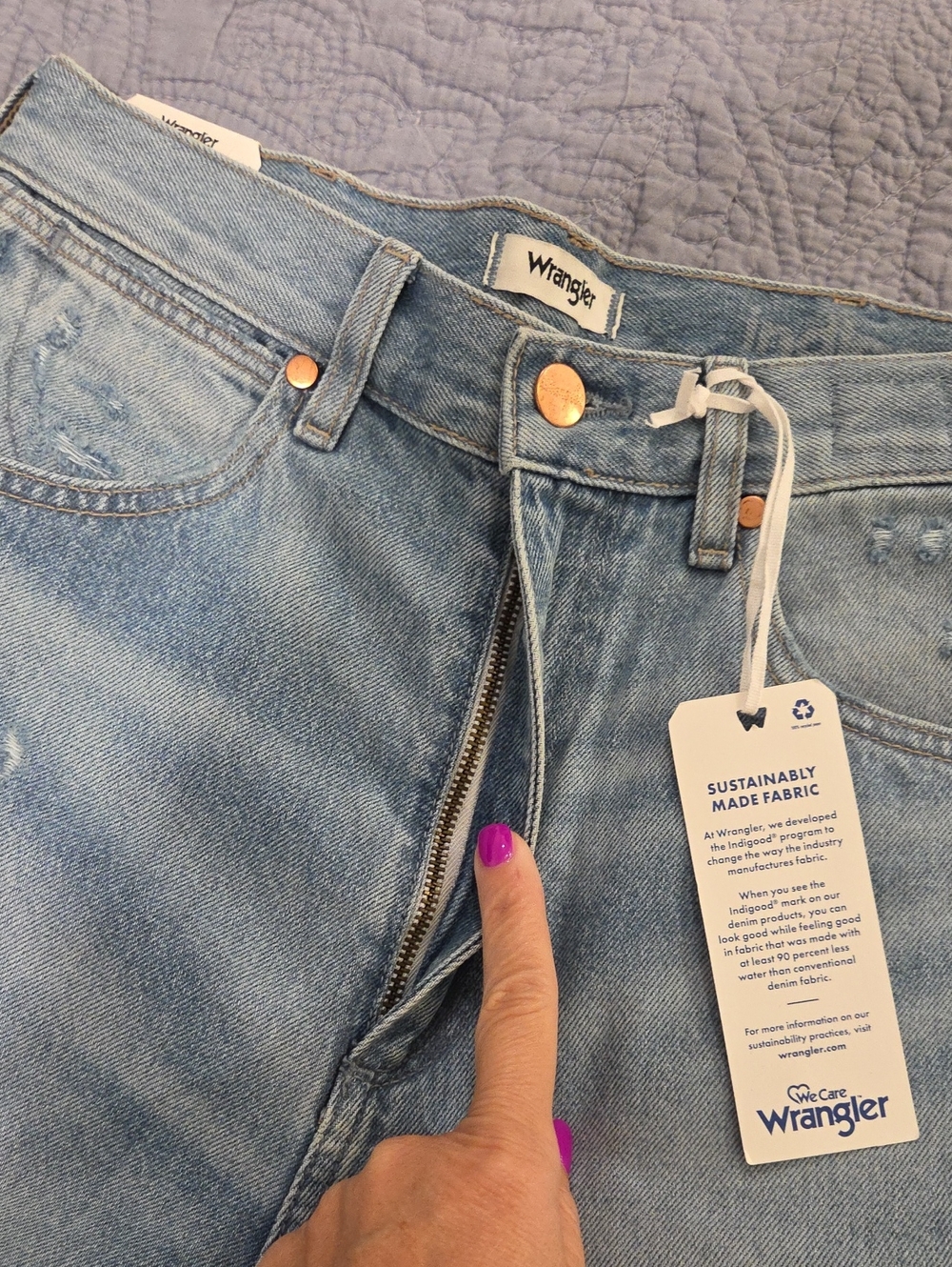 Wrangler Light Blue Distressed Denim Bermuda Shorts - Size 27! New W/tags! - Picture 11 of 15
